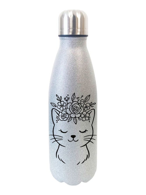 Bouteille chat avec couronne de fleurs à paillettes - Kiabi