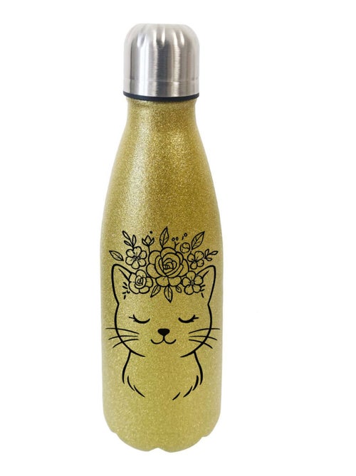Bouteille chat avec couronne de fleurs à paillettes - Kiabi