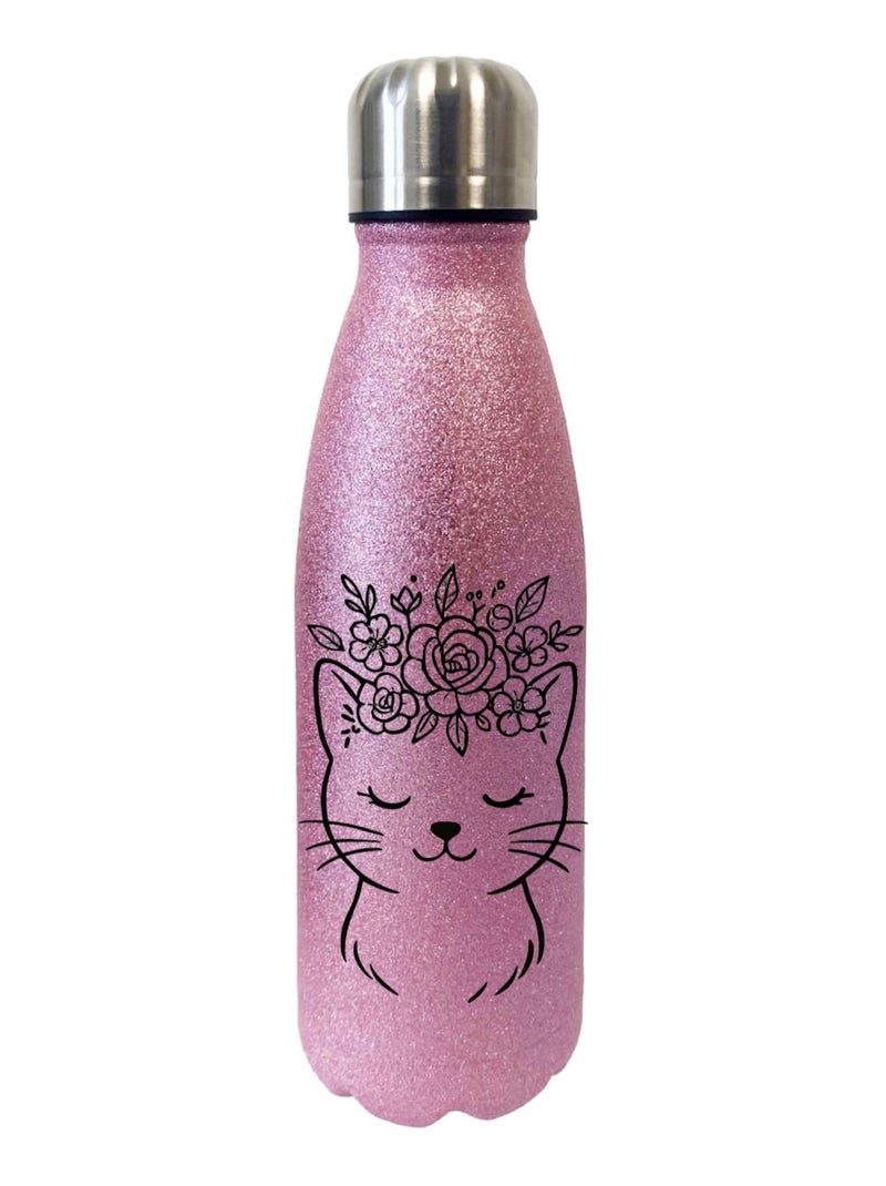 Bouteille chat avec couronne de fleurs à paillettes Rose - Kiabi