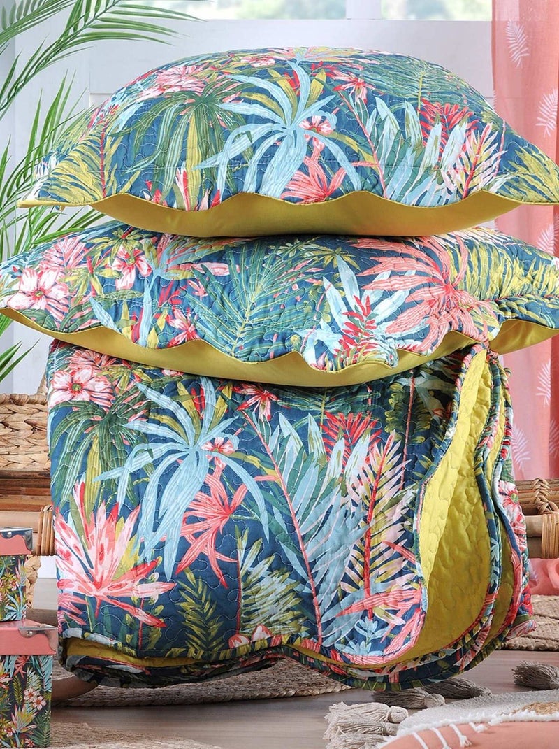 Boutis 220x240 avec 2 taies et sac Plumeria multicolore Vert - Kiabi