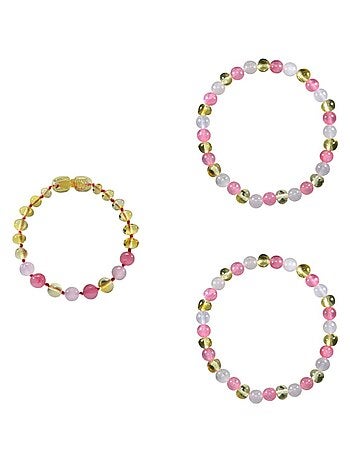 Box bracelet bébé et 2 bracelets Adulte -  Ambre Lemon / Quartz rose / Calcédoine - Kiabi