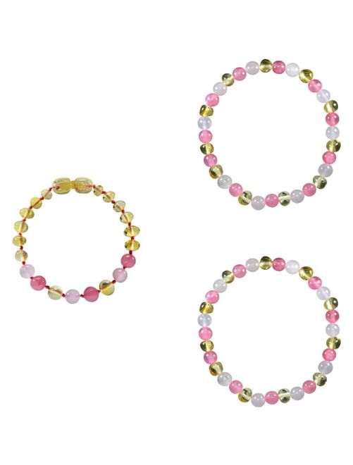 Box bracelet bébé et 2 bracelets Adulte -  Ambre Lemon / Quartz rose / Calcédoine - Kiabi