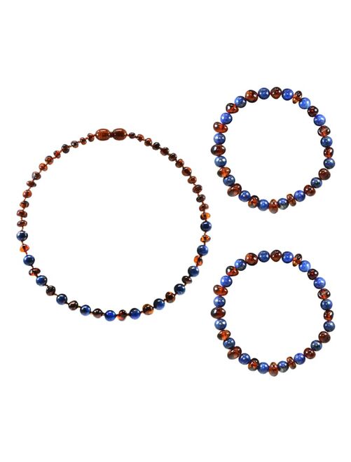 Box collier bébé et 2 bracelets Adulte - Ambre et pierres naturelles -  Ambre Cognac / Lapis Lazuli - Kiabi