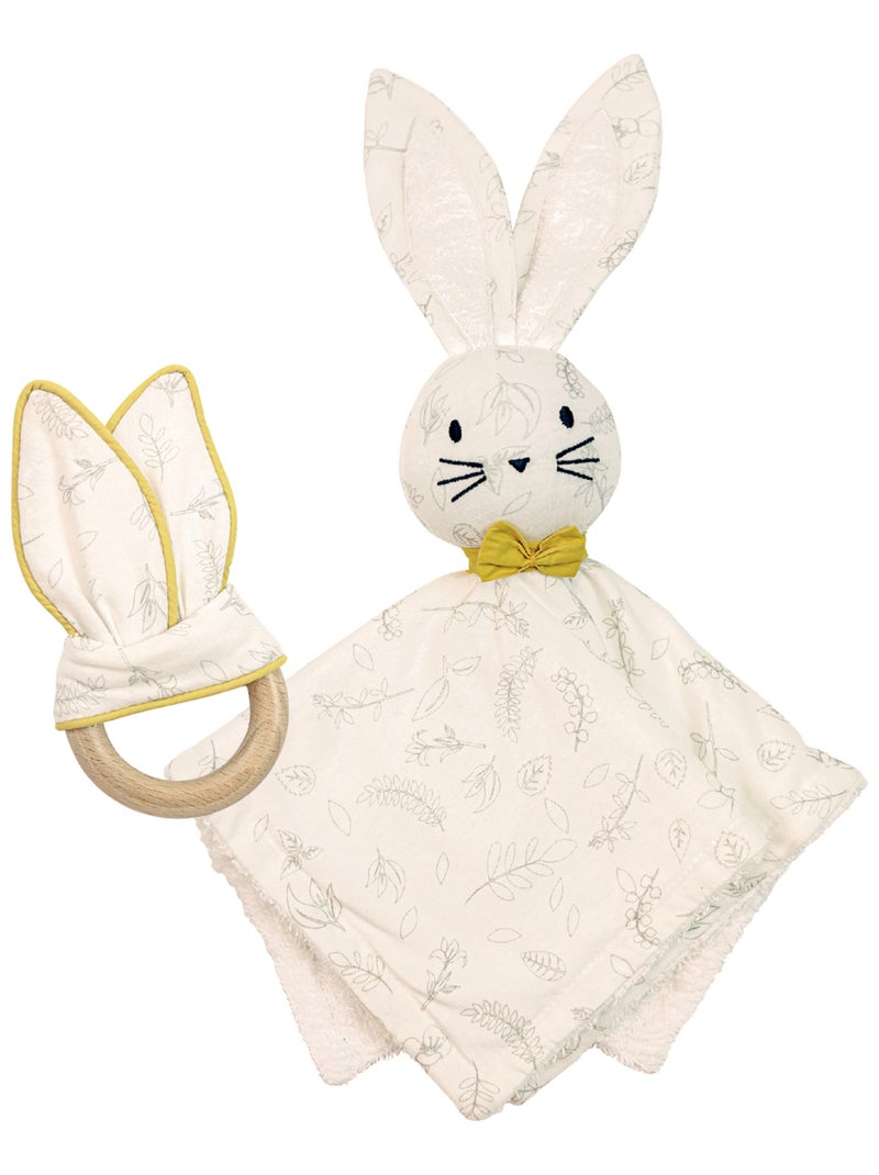 Box Doudou et Anneau de dentition Leafy Bunny Ecru - Kiabi