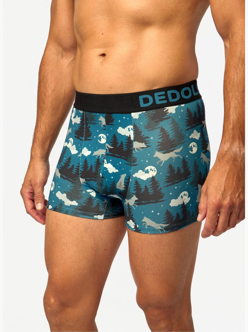 Boxer Court Homme Loup et Lune Bleu - Kiabi