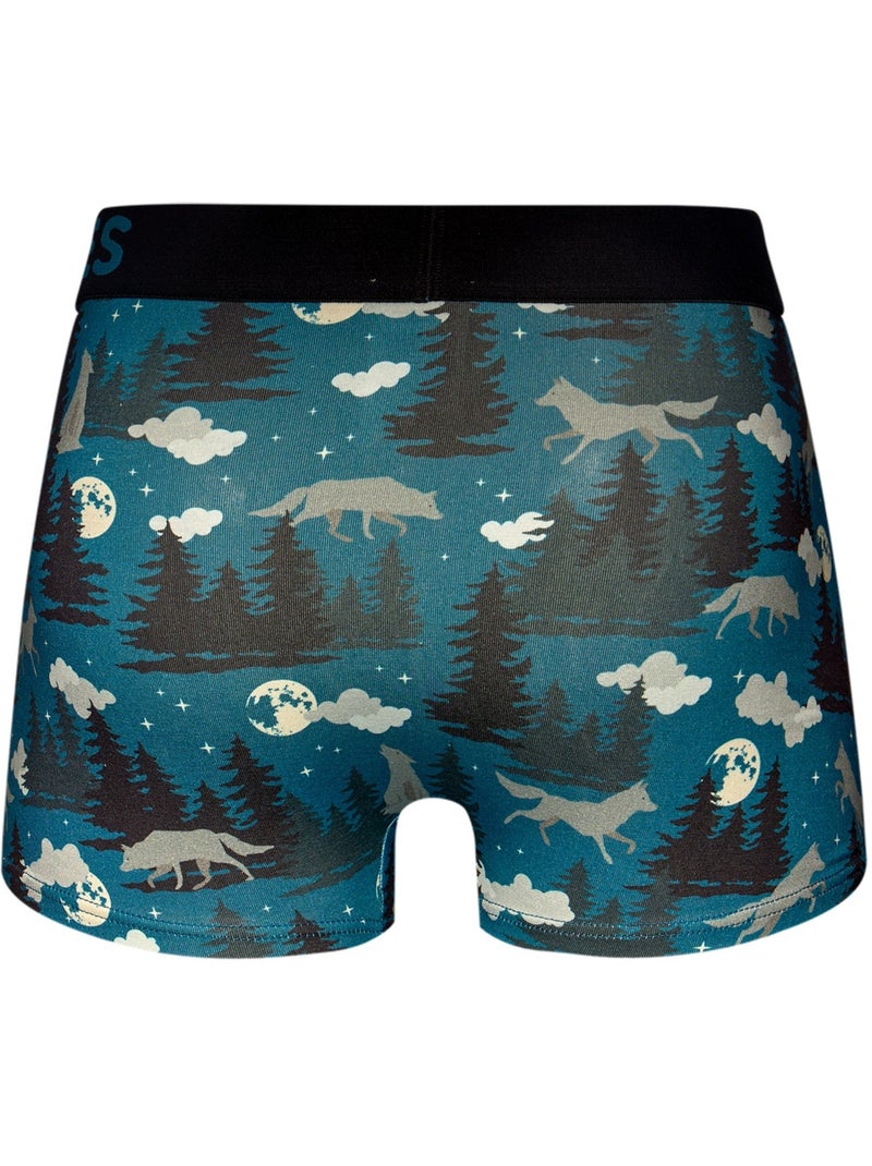 Boxer Court Homme Loup et Lune Bleu - Kiabi
