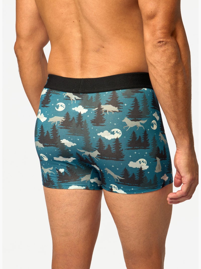 Boxer Court Homme Loup et Lune Bleu - Kiabi