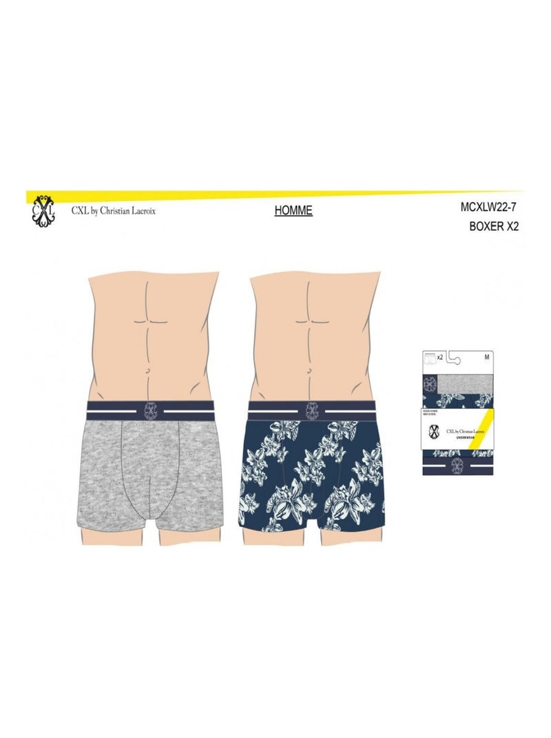 Boxer CXL By LACROIX X2 - Pack de 2 Gris Bleu marine Blanc - Kiabi