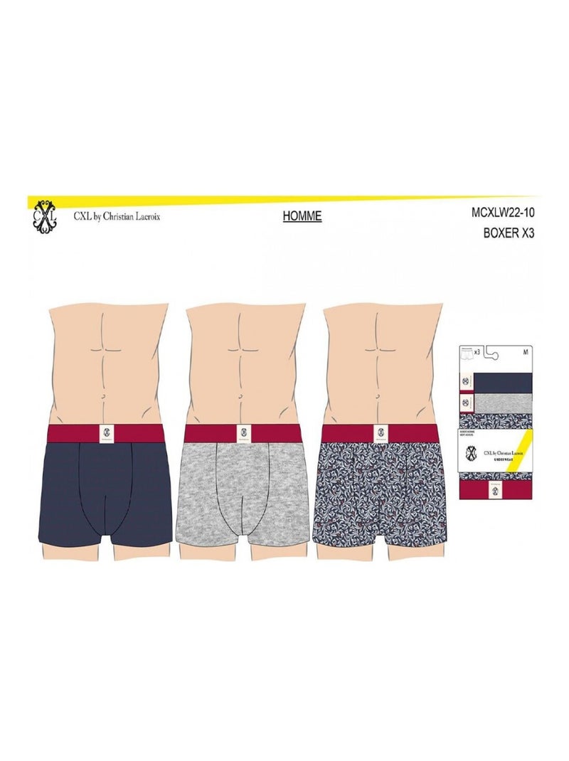 Boxer CXL By LACROIX X3 - Pack de 3 Gris Bleu marine - Kiabi