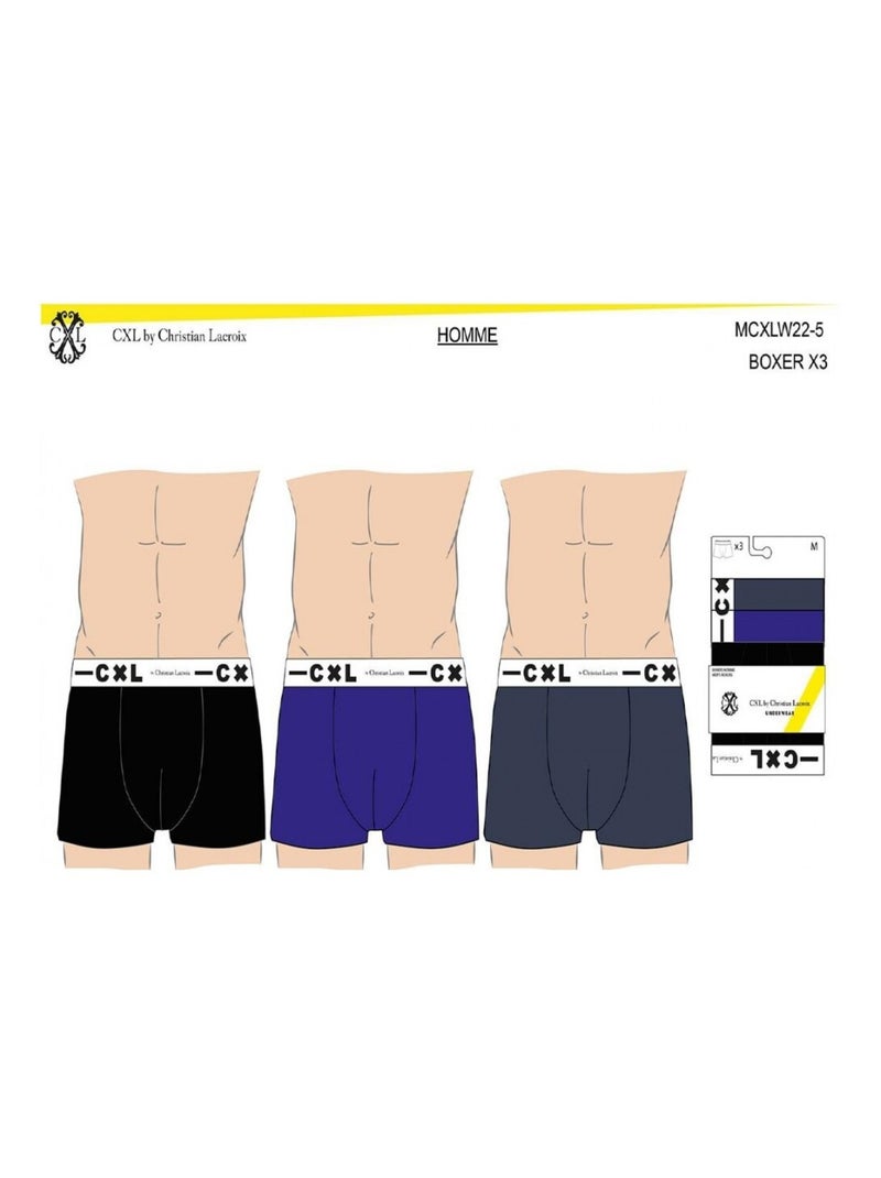 Boxer CXL By LACROIX X3 - Pack de 3 Noir Bleu marine Bleu - Kiabi
