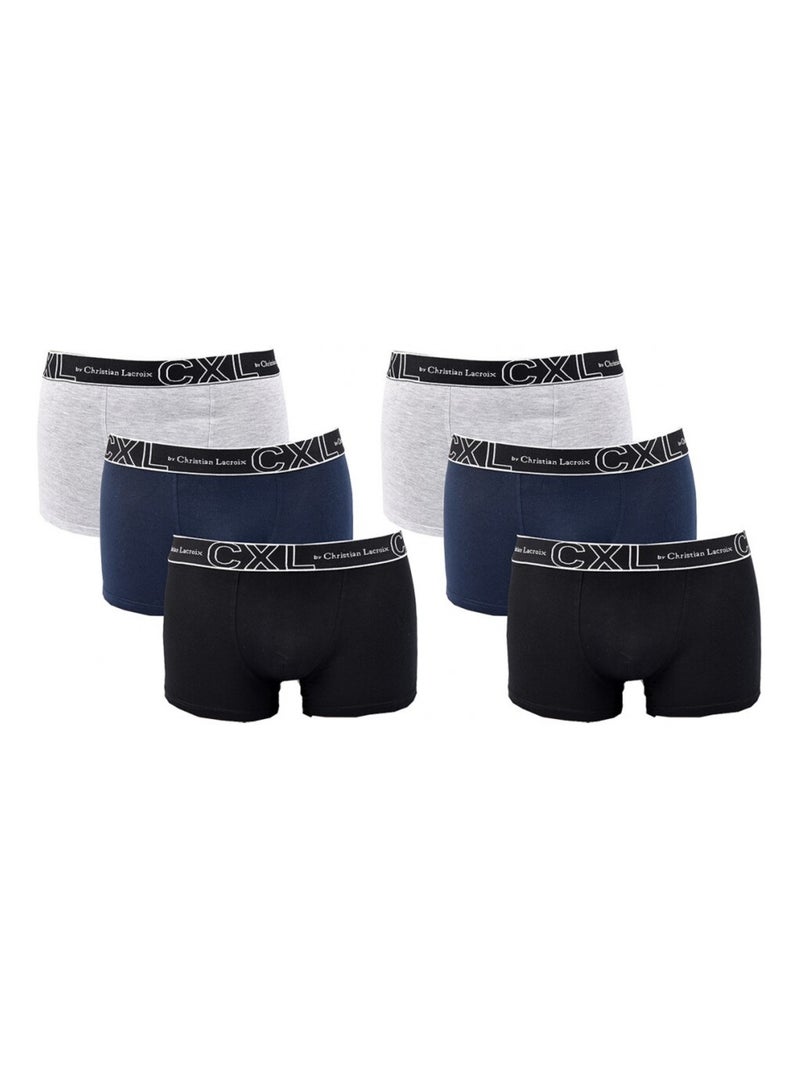Boxer CXL By LACROIX X6 - Pack de 6 Noir Gris Bleu - Kiabi