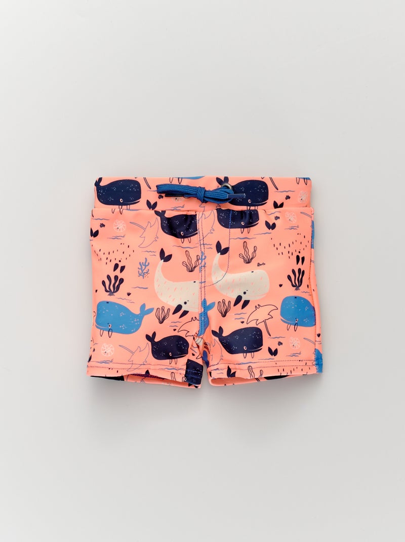 Boxer de bain imprimé 'baleines' corail - Kiabi