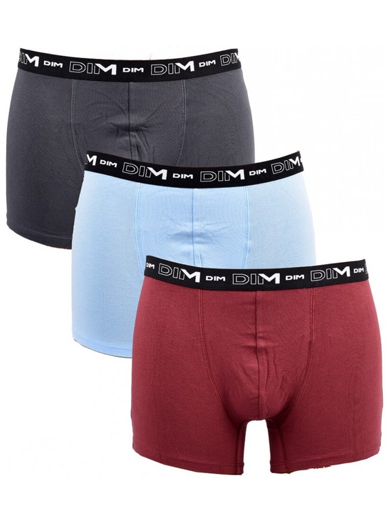 Boxer DIM Lot de 3 Gris Bordeaux Bleu - Kiabi