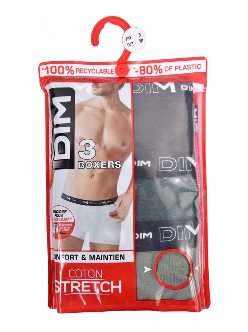 Boxer DIM Lot de 3 Noir Vert Gris - Kiabi