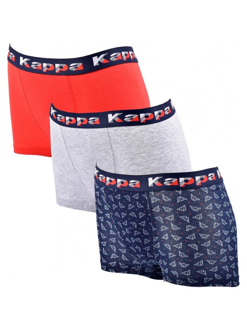 Boxer Enfant KAPPA - Pack de 3 Bleu Rouge Gris - Kiabi