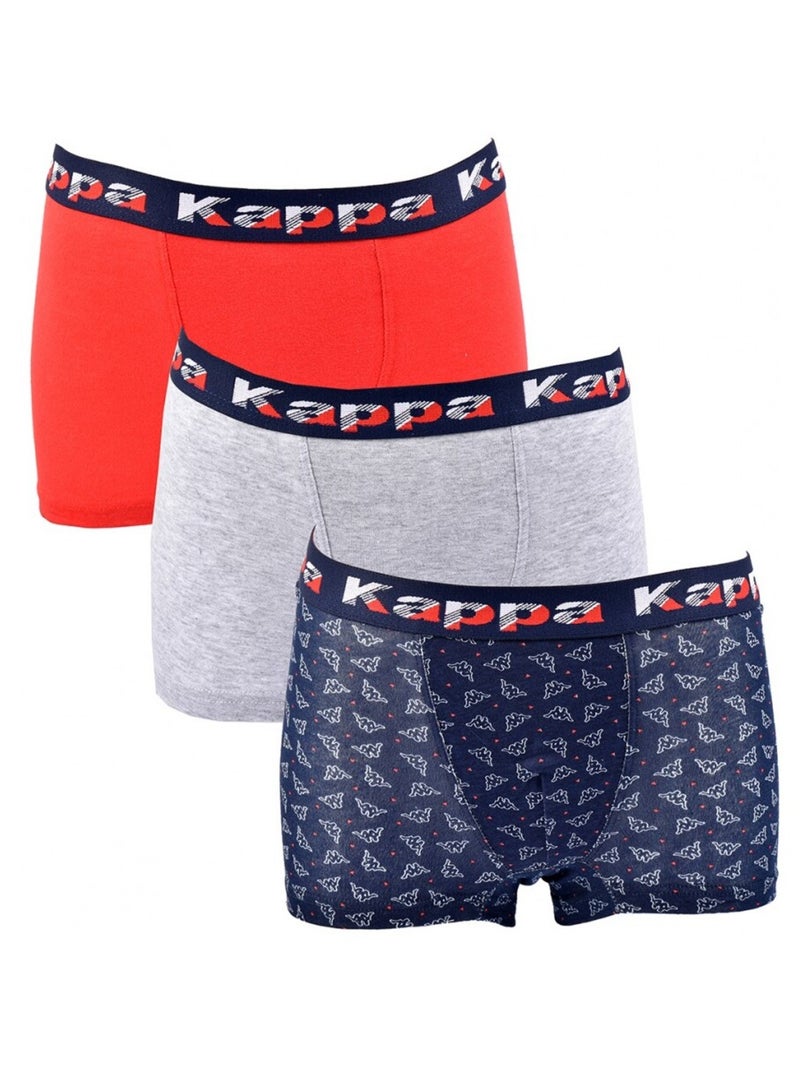 Boxer Enfant KAPPA - Pack de 3 Bleu Rouge Gris - Kiabi
