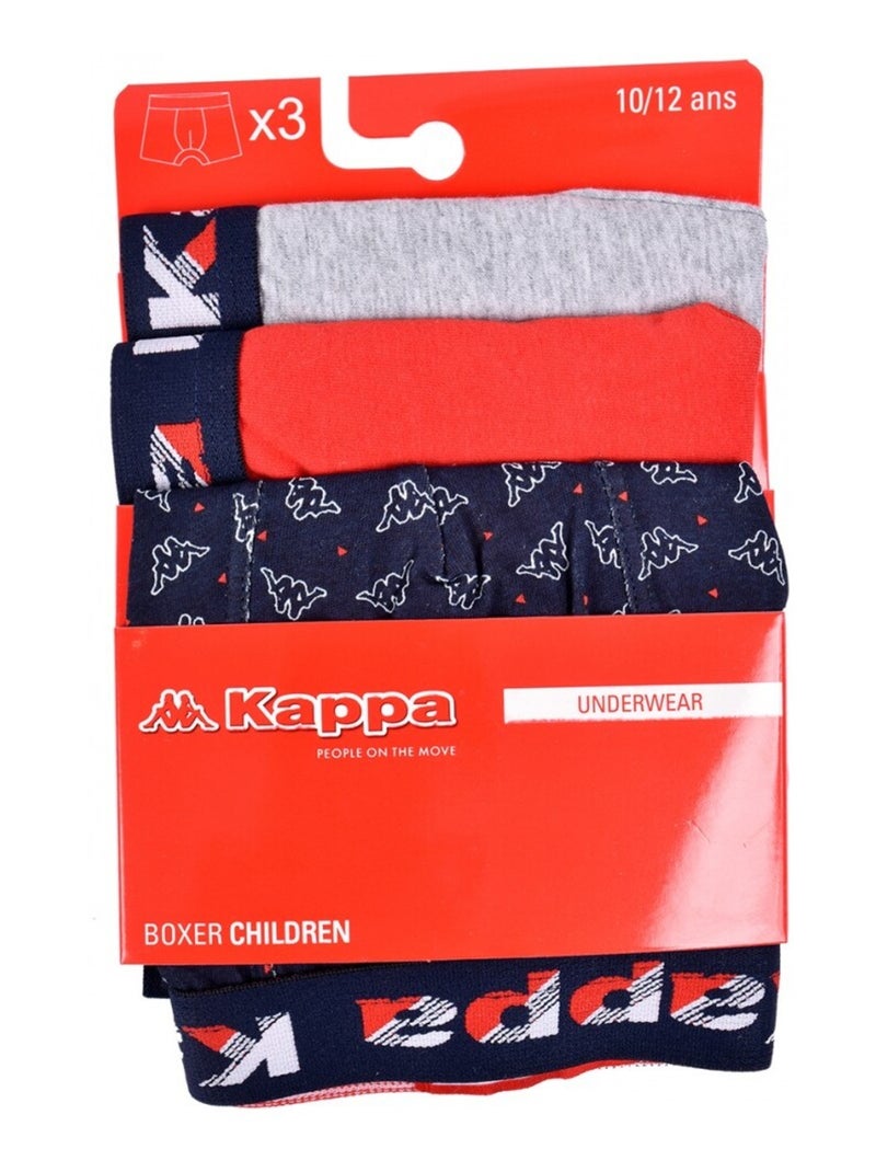 Boxer Enfant KAPPA - Pack de 3 Bleu Rouge Gris - Kiabi