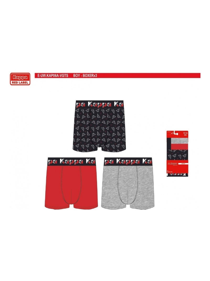 Boxer Enfant KAPPA - Pack de 3 Bleu Rouge Gris - Kiabi