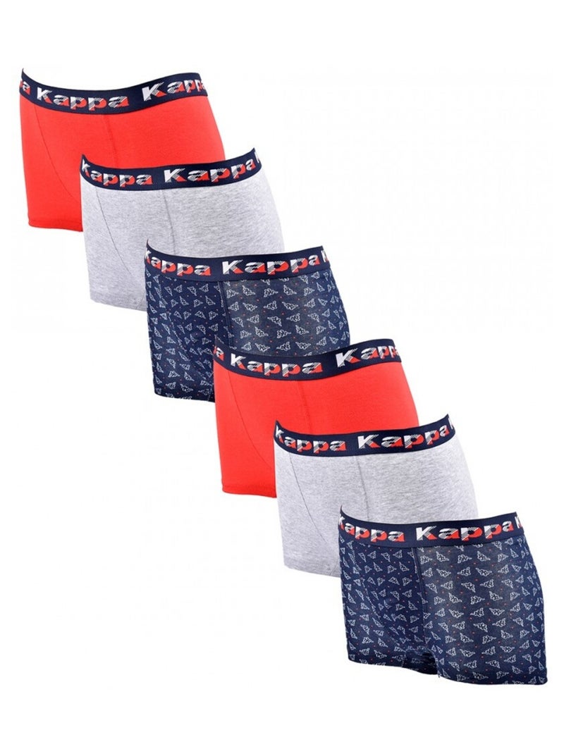 Boxer Enfant KAPPA - Pack de 6 Bleu Rouge Gris - Kiabi