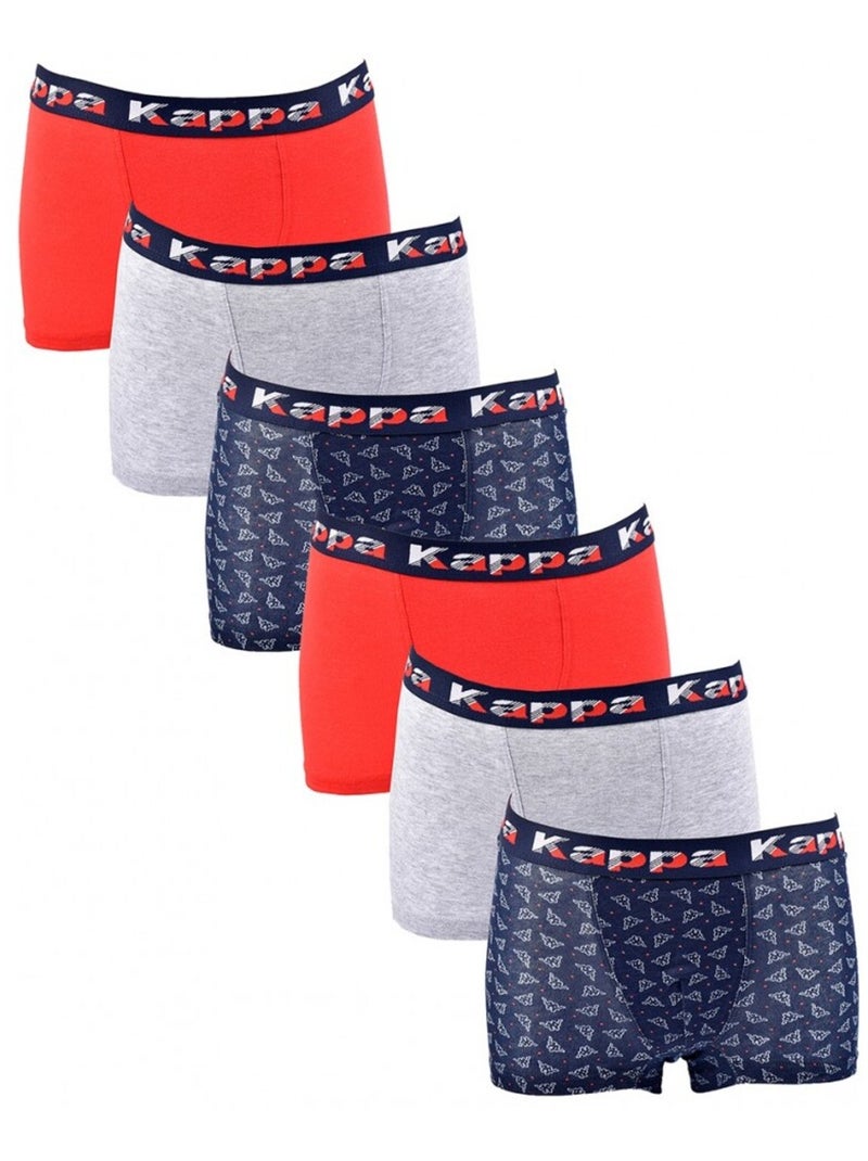 Boxer Enfant KAPPA - Pack de 6 Bleu Rouge Gris - Kiabi