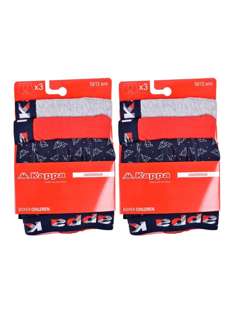 Boxer Enfant KAPPA - Pack de 6 Bleu Rouge Gris - Kiabi