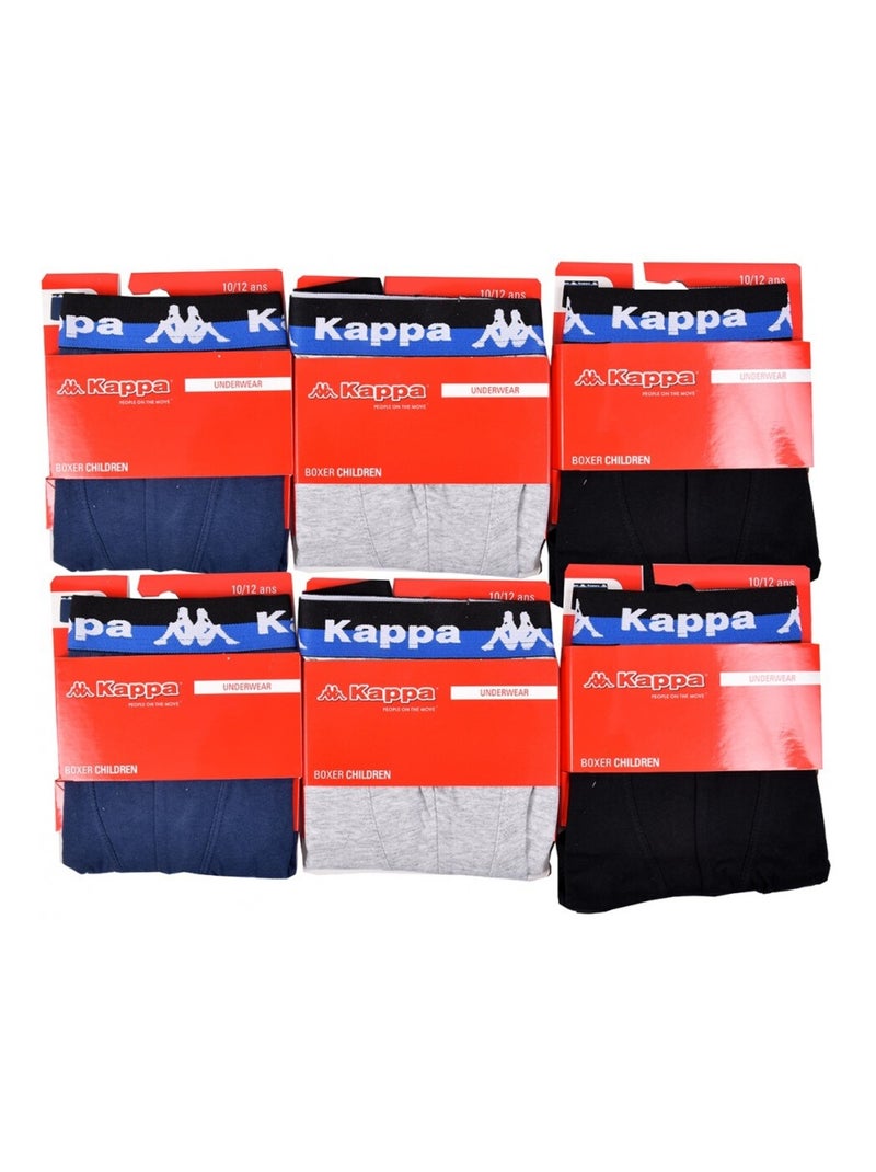 Boxer Enfant KAPPA - Pack de 6 Noir Gris Bleu - Kiabi