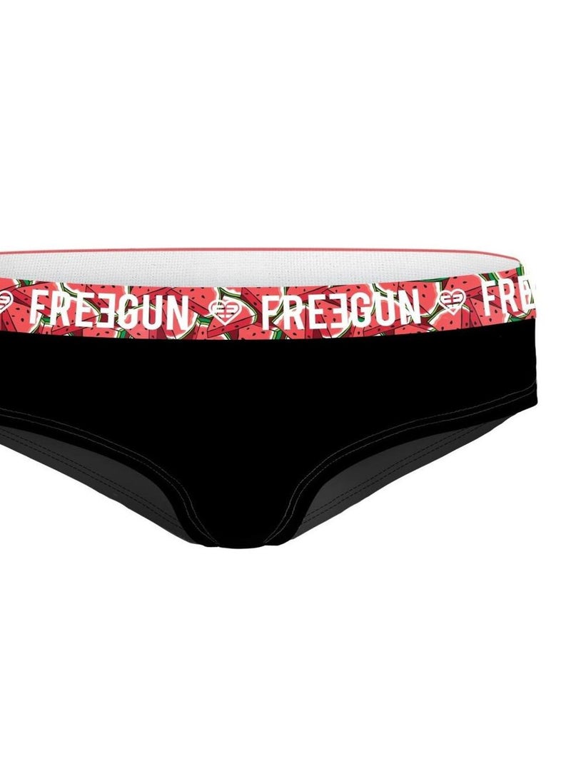 Boxer femme en Coton Bio Pastèque Freegun Noir - Kiabi