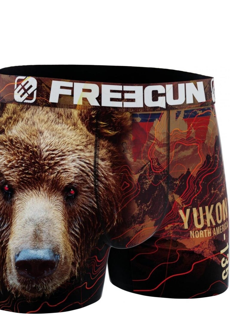 Boxer homme en polyester recyclé Animal Savage Bear Freegun Marron - Kiabi