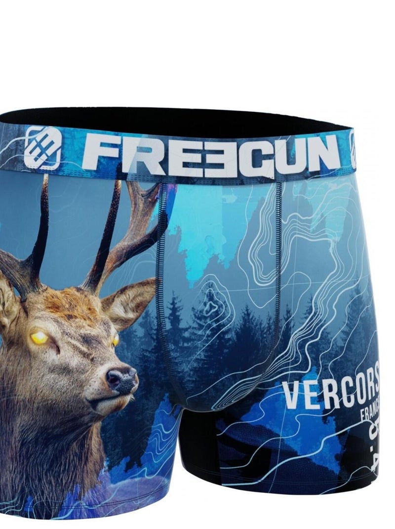 Boxer homme en polyester recyclé Animal Savage Deer Freegun Bleu - Kiabi