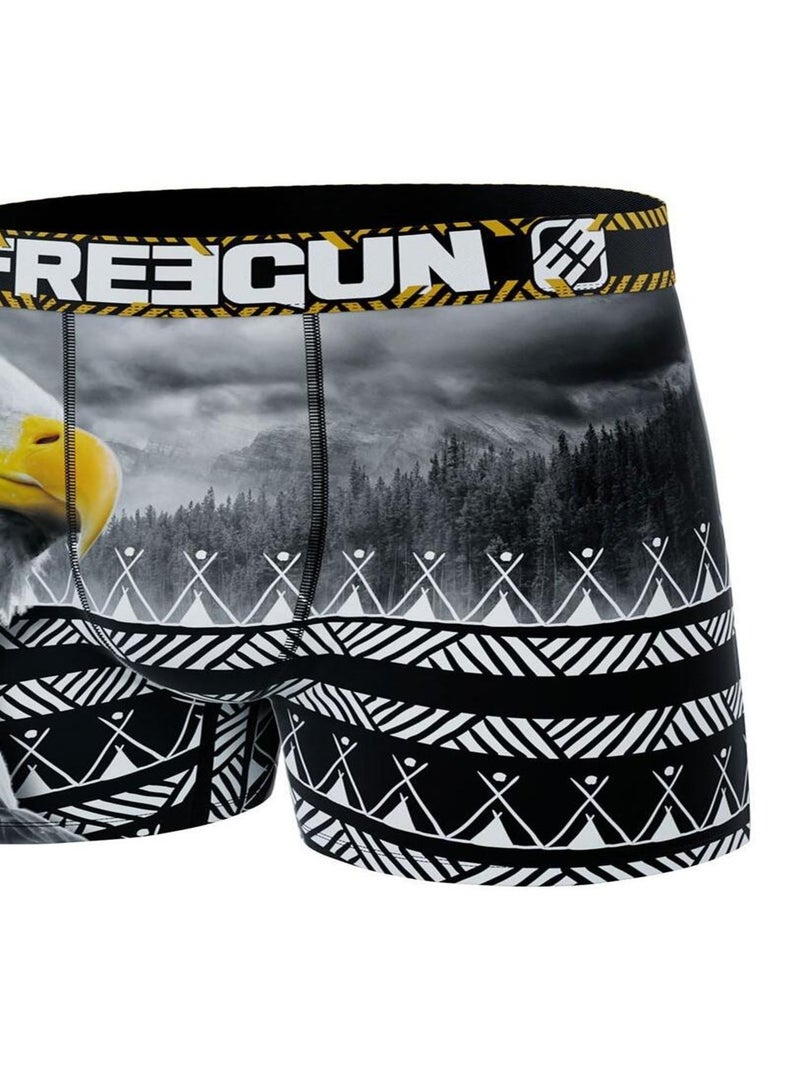 Boxer homme en polyester recyclé Savage Animals Eagle Freegun Noir - Kiabi