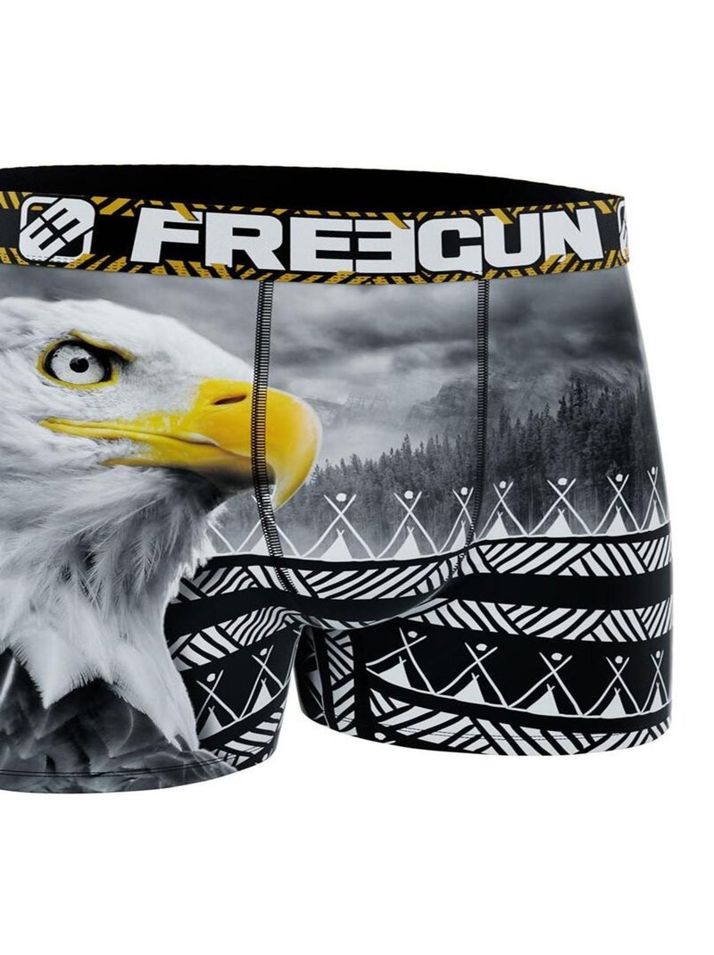 Boxer homme en polyester recyclé Savage Animals Eagle Freegun Noir - Kiabi