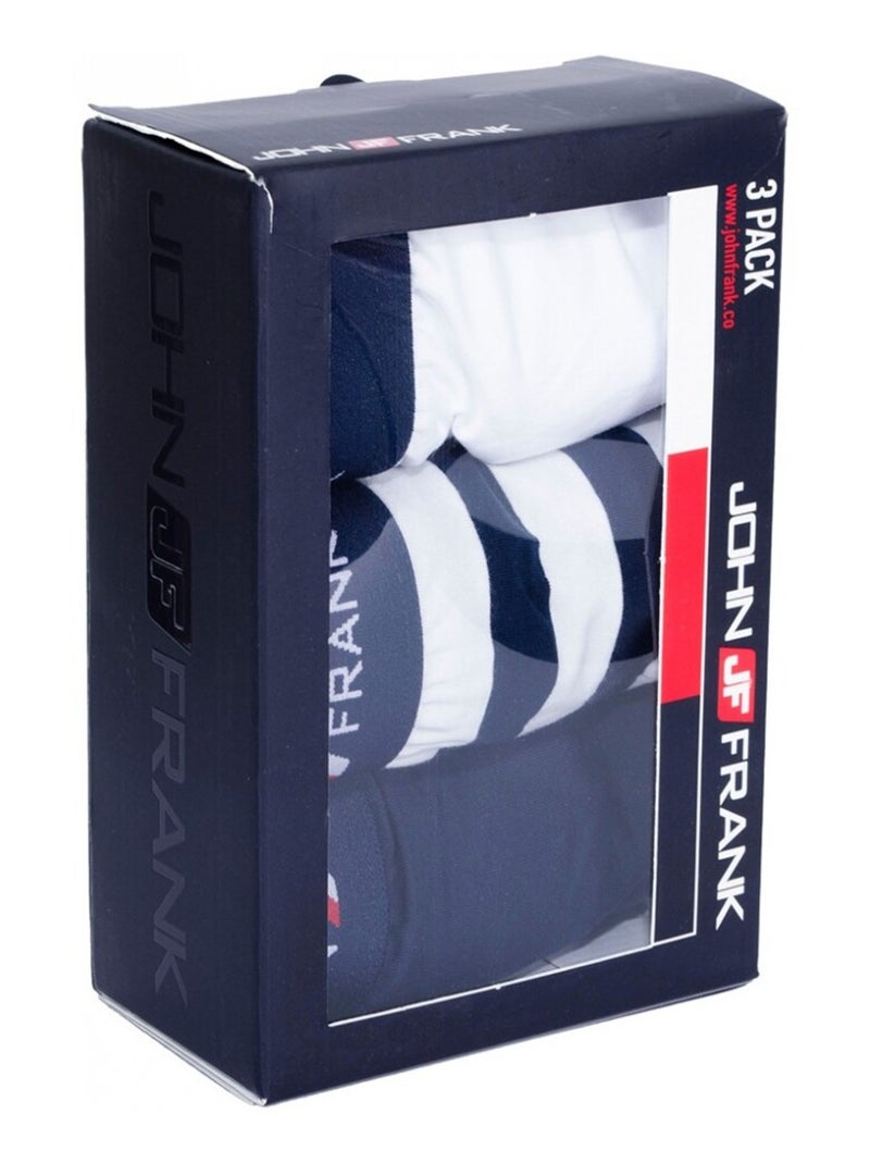 Boxer Homme JOHN FRANK  - Pack de 3 Blanc Bleu marine Blanc - Kiabi