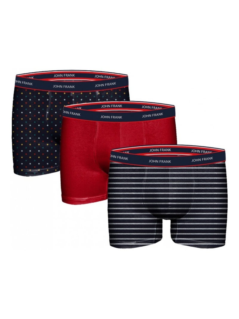 Boxer Homme JOHN FRANK  - Pack de 3 Bleu marine - Kiabi