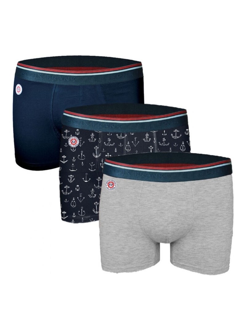 Boxer Homme JOHN FRANK  - Pack de 3 Bleu Multicolore Gris - Kiabi