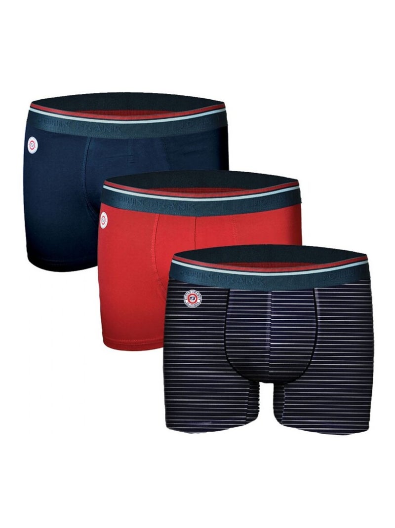Boxer Homme JOHN FRANK  - Pack de 3 Bleu Rouge Blanc - Kiabi