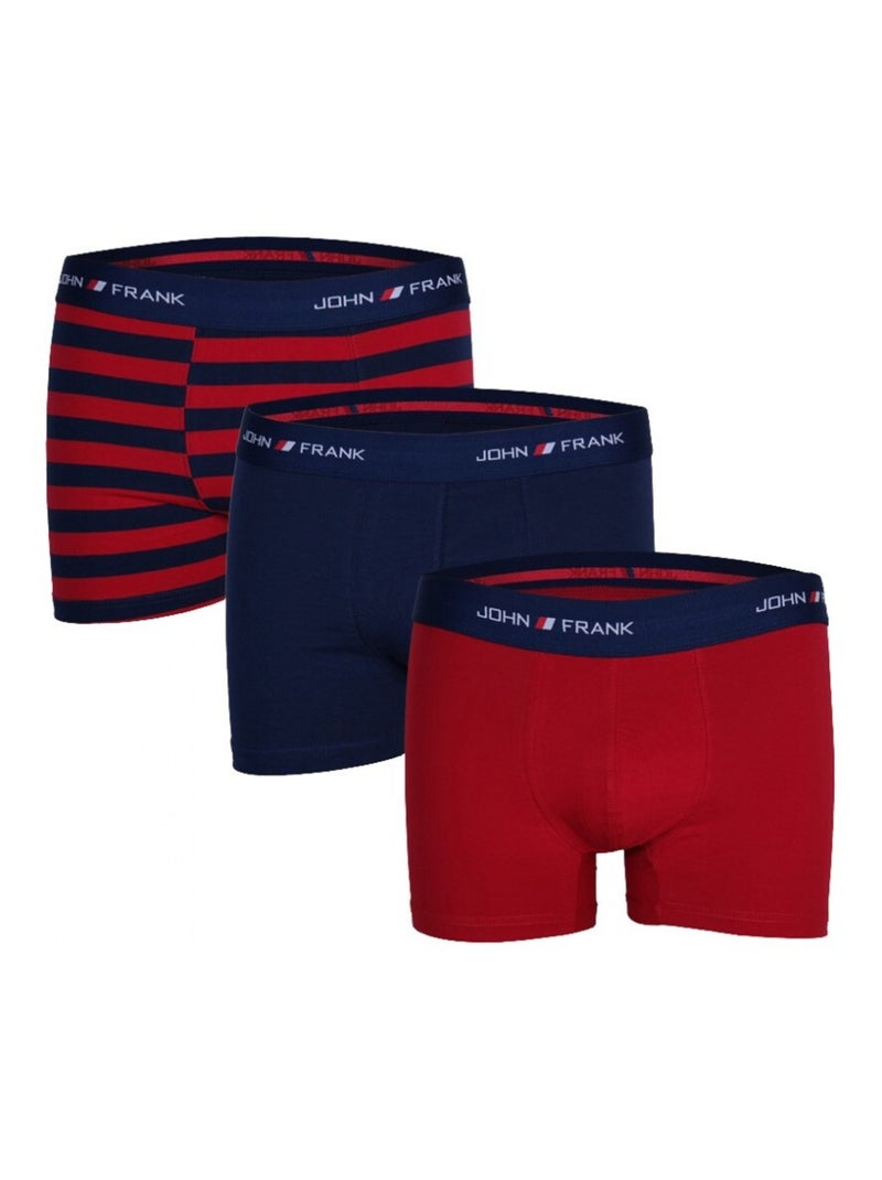 Boxer Homme JOHN FRANK  - Pack de 3 Bleu Rouge Bleu - Kiabi