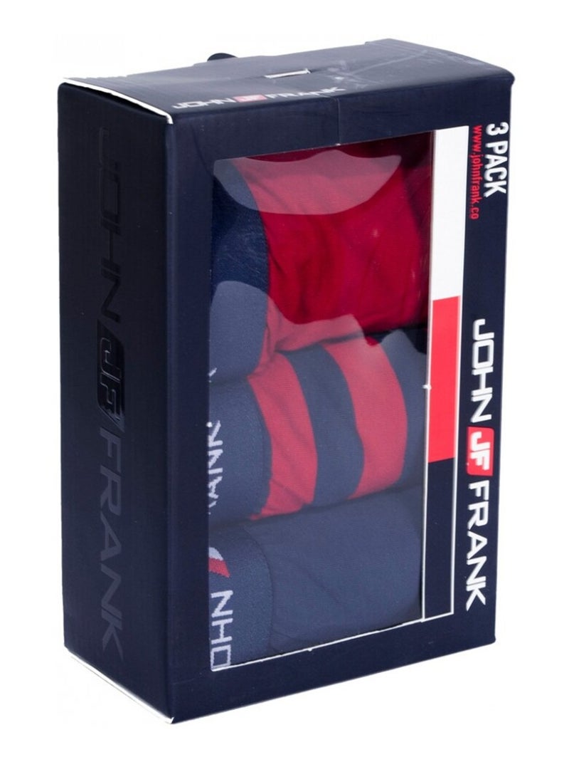 Boxer Homme JOHN FRANK  - Pack de 3 Bleu Rouge Bleu - Kiabi