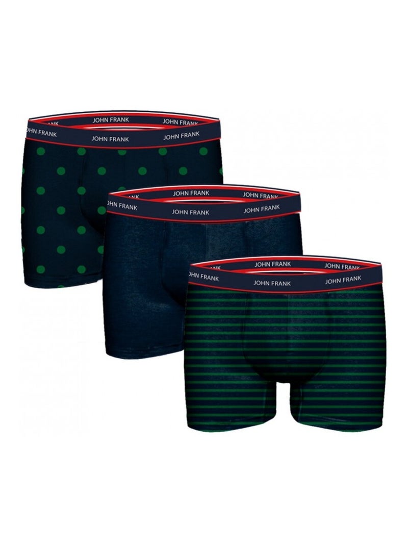 Boxer Homme JOHN FRANK  - Pack de 3 Bleu Vert Bleu - Kiabi