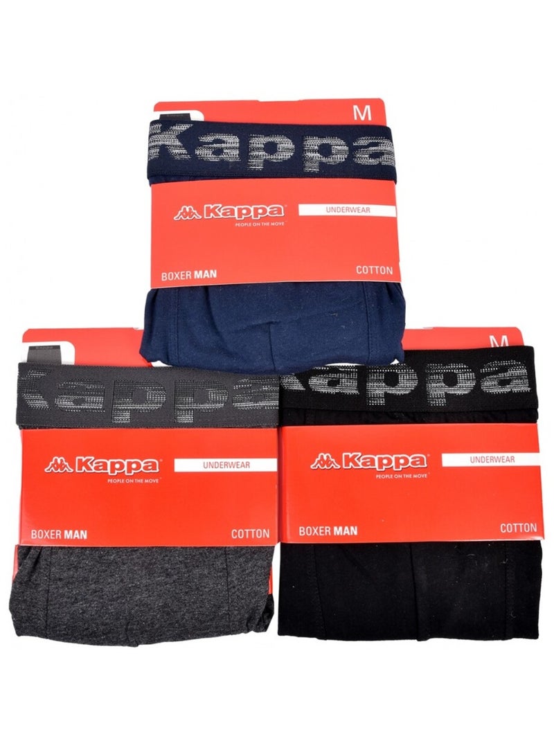 Boxer homme KAPPA - Pack de 3 Noir Gris Bleu - Kiabi