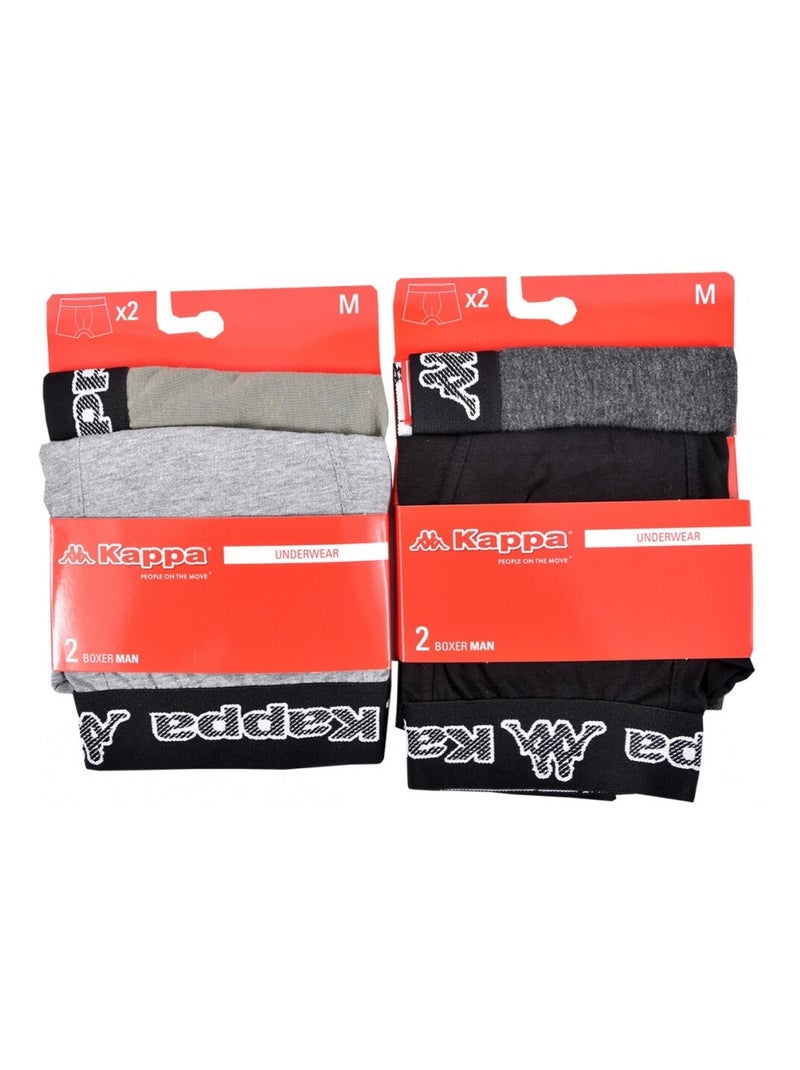 Boxer homme KAPPA - Pack de 4 Noir Kaki Gris - Kiabi