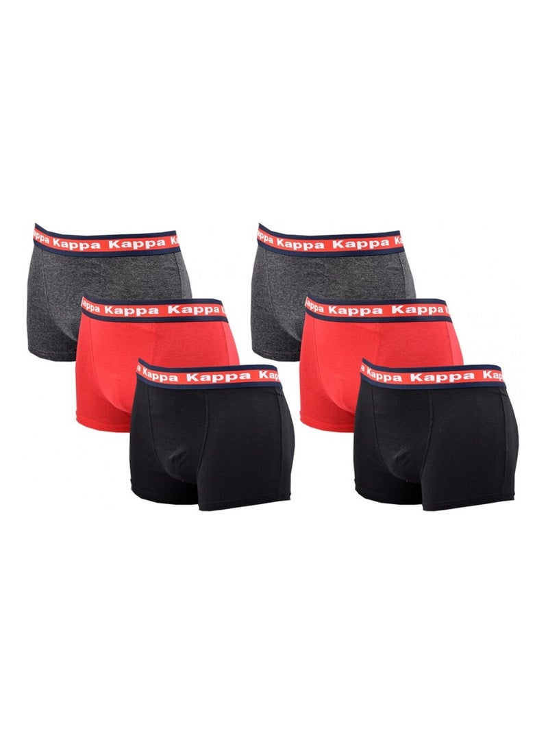 Boxer homme KAPPA - Pack de 6 Gris Rouge Noir - Kiabi