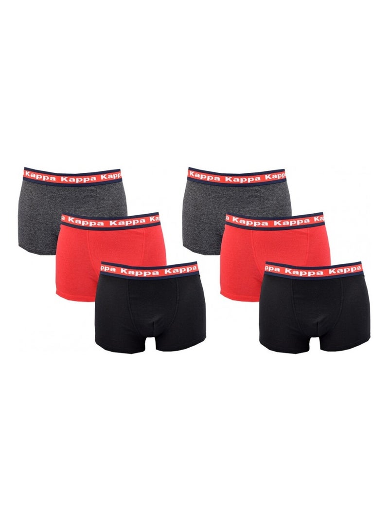 Boxer homme KAPPA - Pack de 6 Gris Rouge Noir - Kiabi