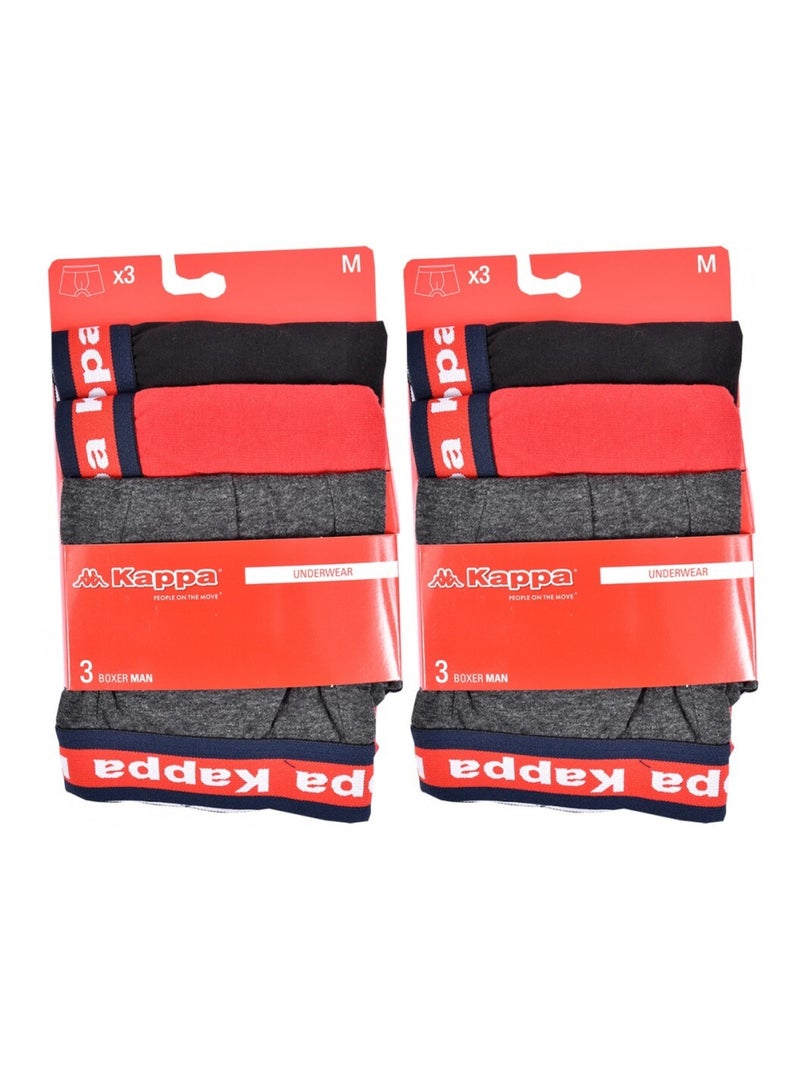 Boxer homme KAPPA - Pack de 6 Noir Rouge Gris - Kiabi