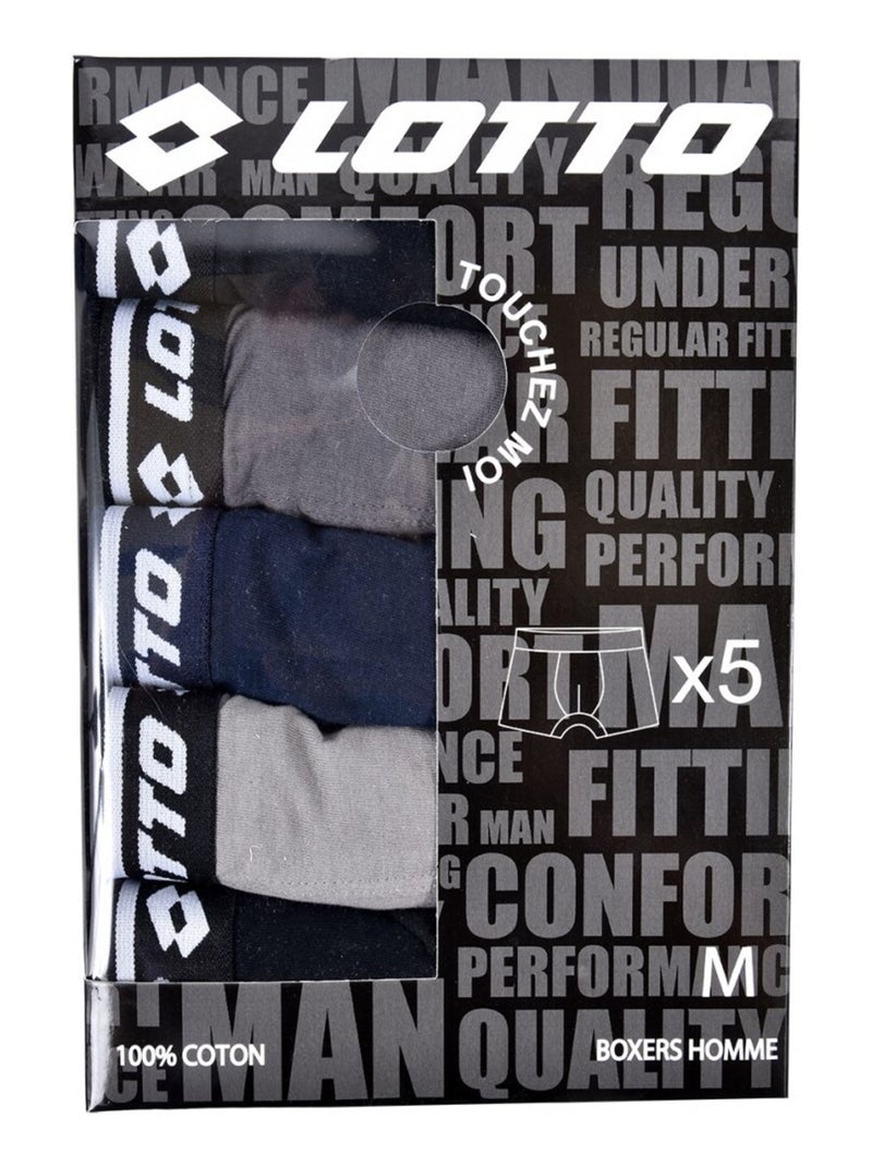 Boxer homme LOTTO - Pack de 5 Noir Gris anthracite Noir - Kiabi