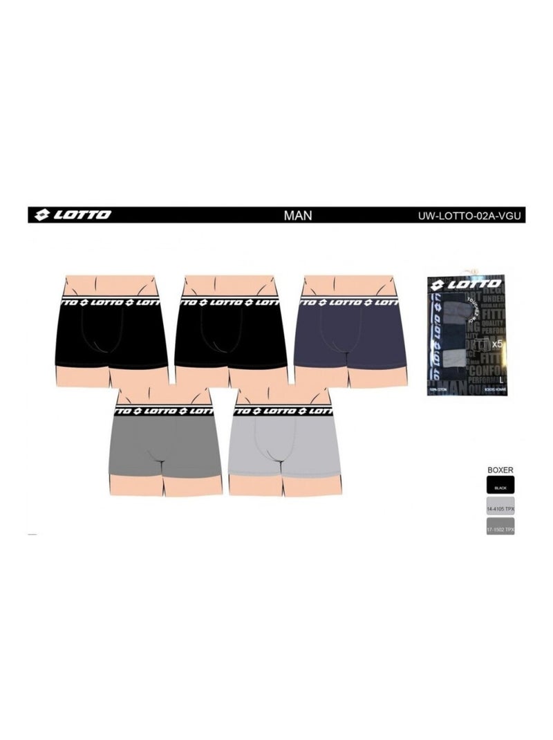 Boxer homme LOTTO - Pack de 5 Noir Gris anthracite Noir - Kiabi