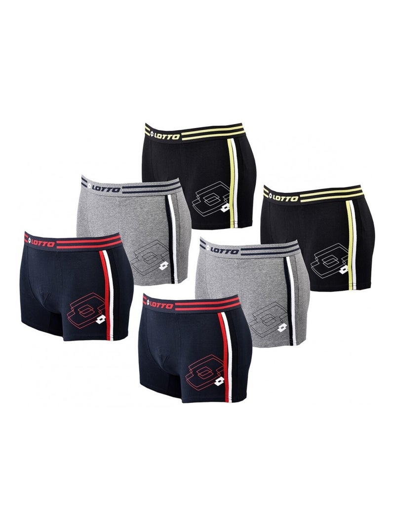 Boxer homme LOTTO - Pack de 6 Bleu Gris clair Noir - Kiabi
