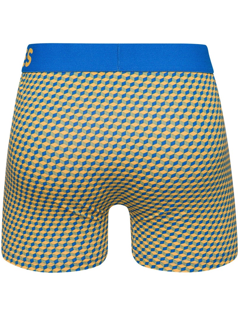 Boxer Homme Motif Jacquard Bleu & Jaune Bleu - Kiabi