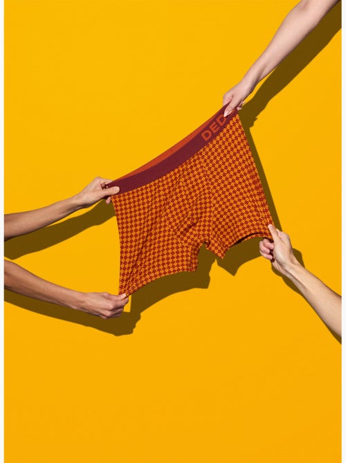 Boxer Homme Motif Jacquard Bordeaux & Jaune - Kiabi