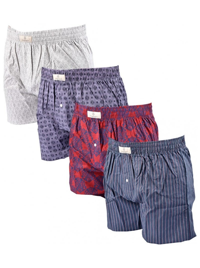 Boxer Long CXL By LACROIX X4 - Pack de 4 Bleu Bordeaux Gris - Kiabi
