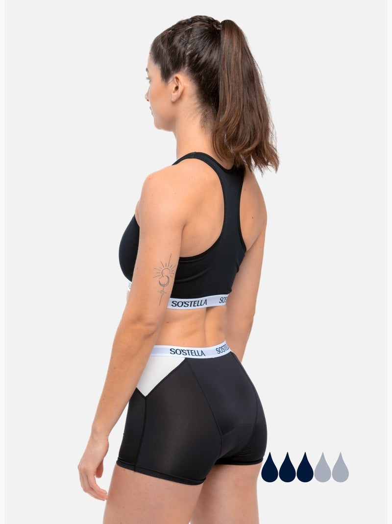 Boxer Menstruel de sport - N°12 - Femme et Adolescente - Flux moyen - SORIO Noir - Kiabi